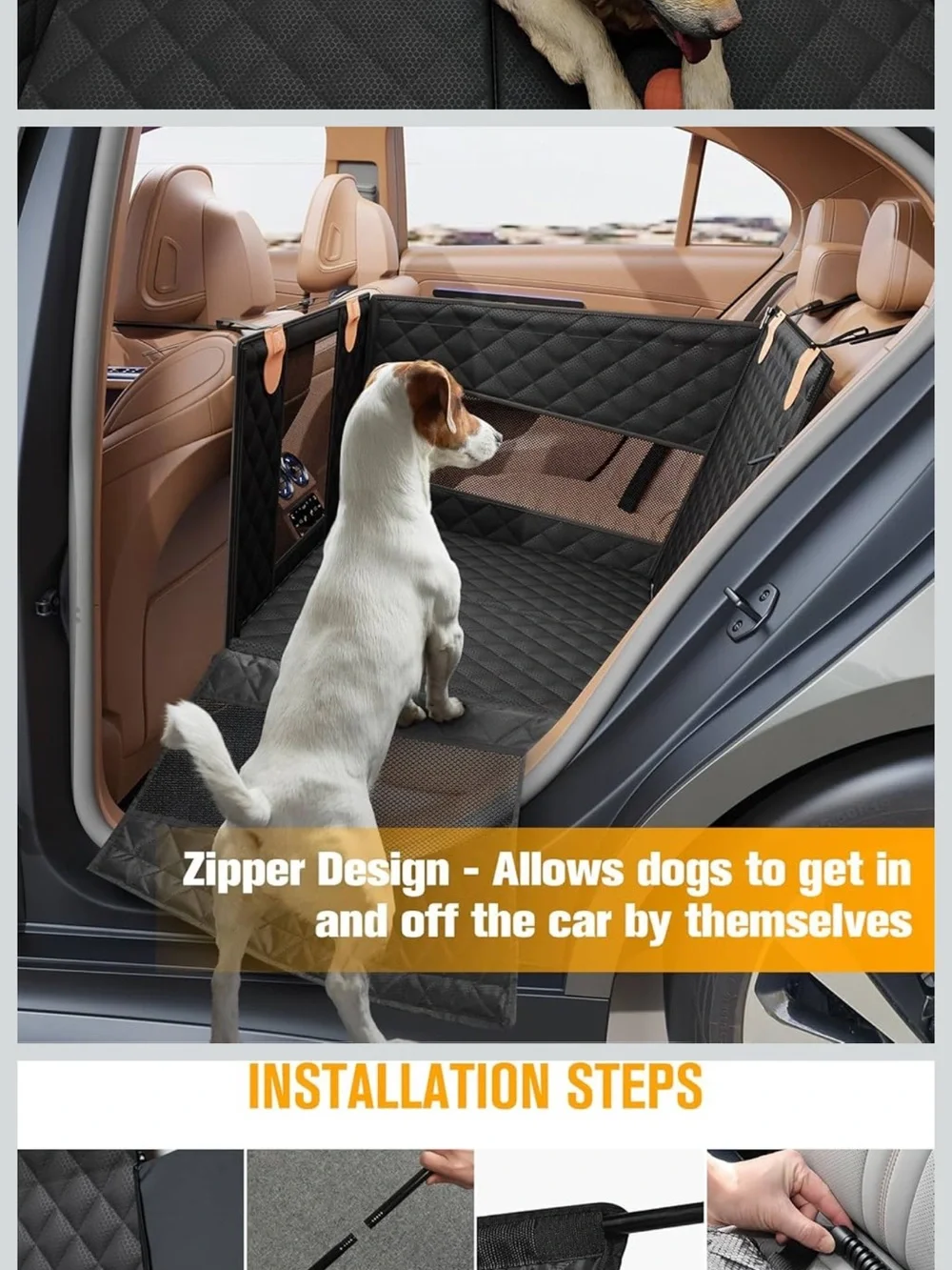 Black Quilted Dog Car Seat and Seat Extender and Safety Barrier for Back Seat